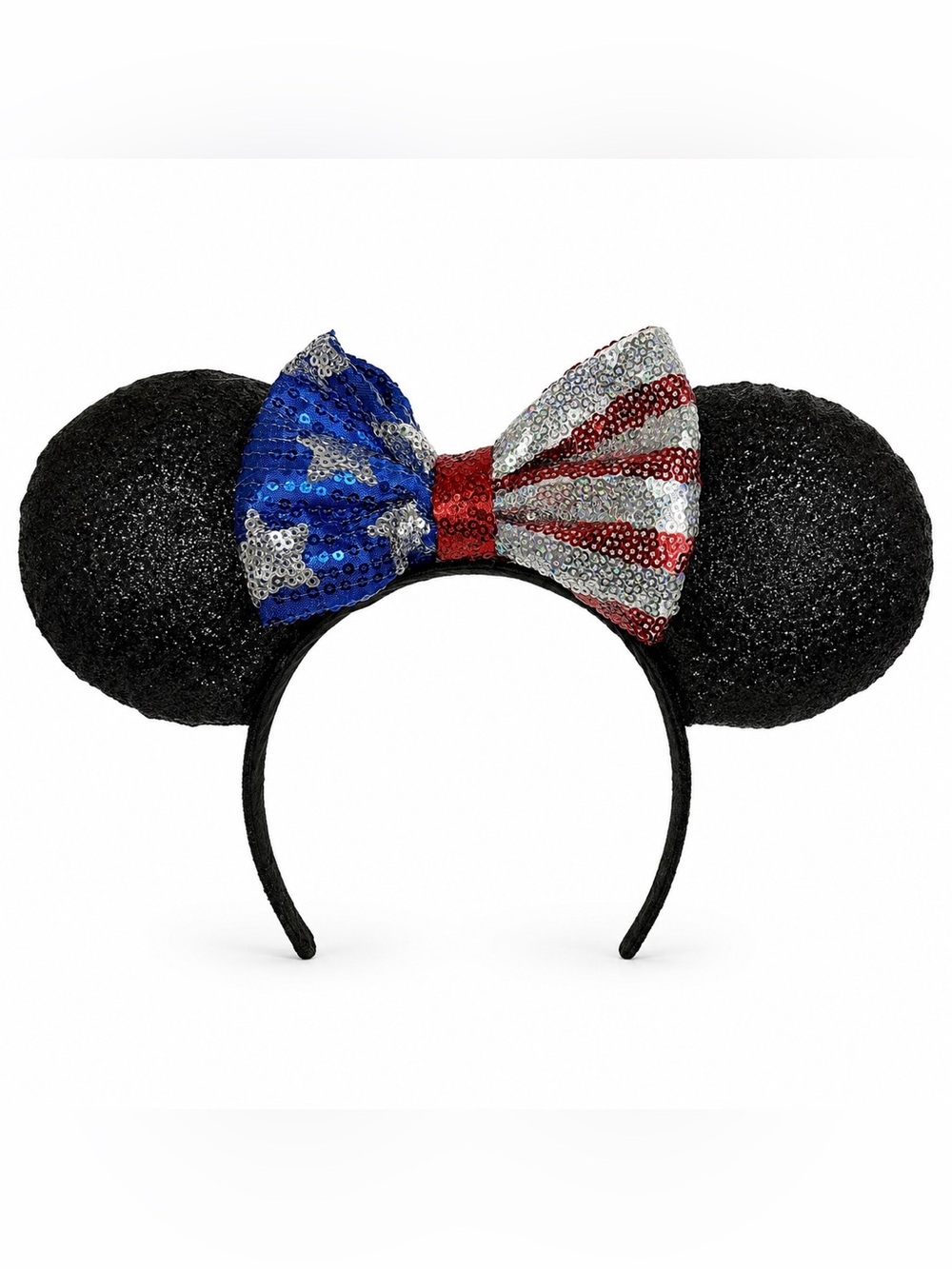 Patriotic Minnie Mouse Ears Headband USA Flag Sequin Bow Red White Blue